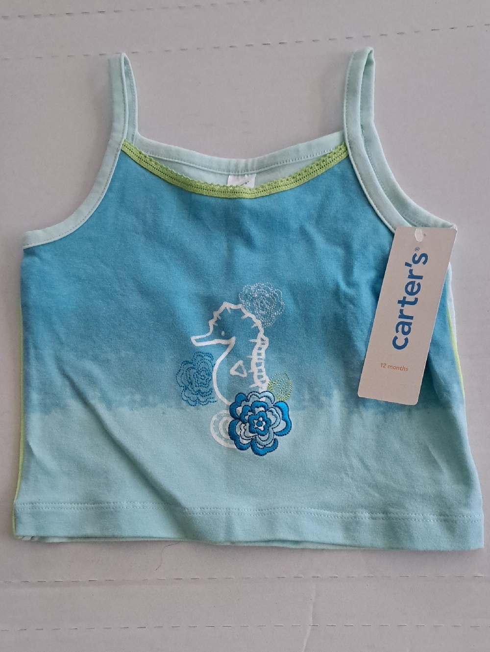 Carter's Blue Ombre Seahorse Camisole with Floral Embroidery